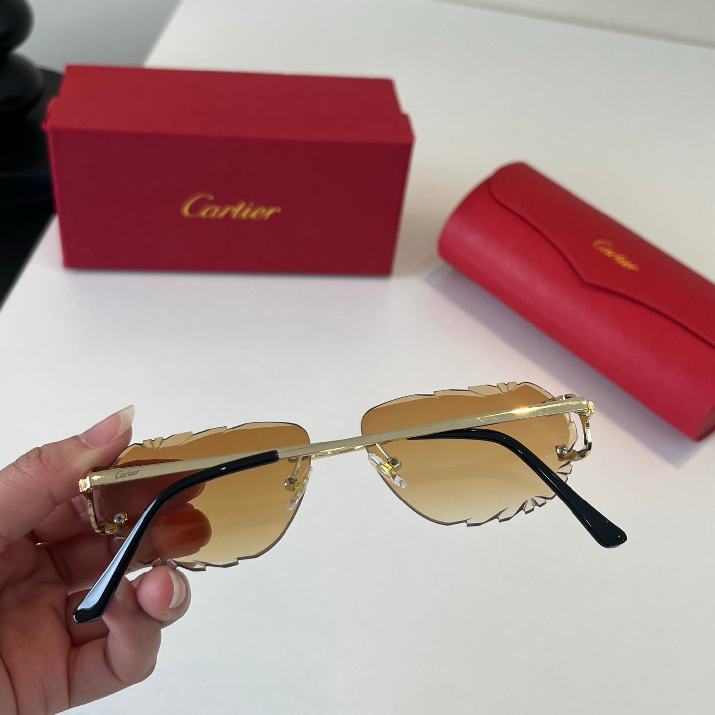 Cartier Lightweight Metal Rimless Brown Lens Sunglasses for Men & Wom - 465855 - detail image 7