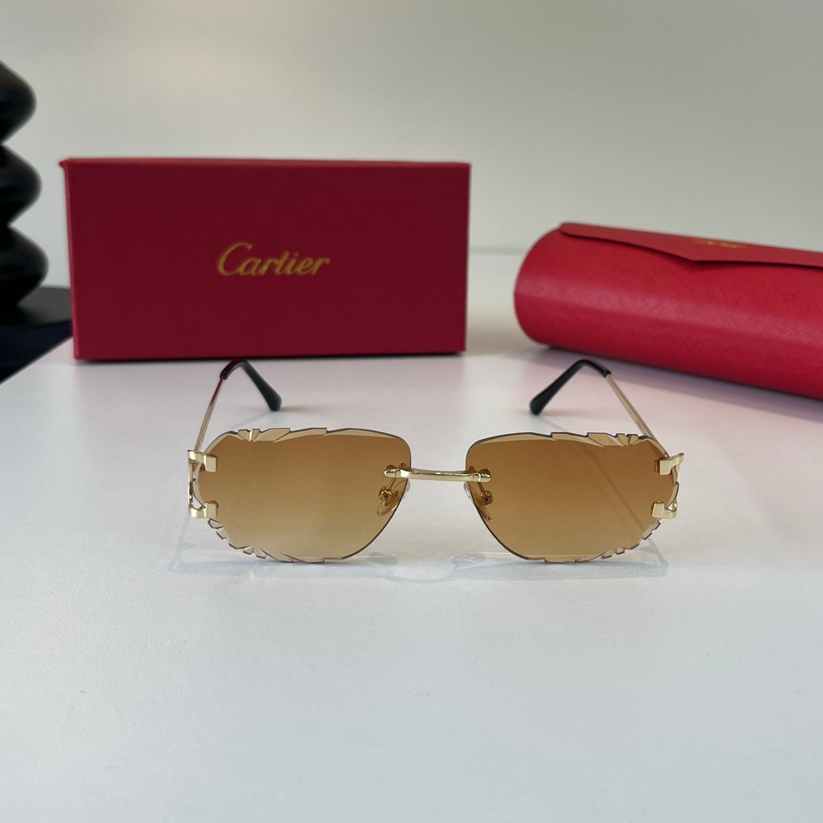 Cartier Lightweight Metal Rimless Brown Lens Sunglasses for Men & Wom - 465855 - detail image 2