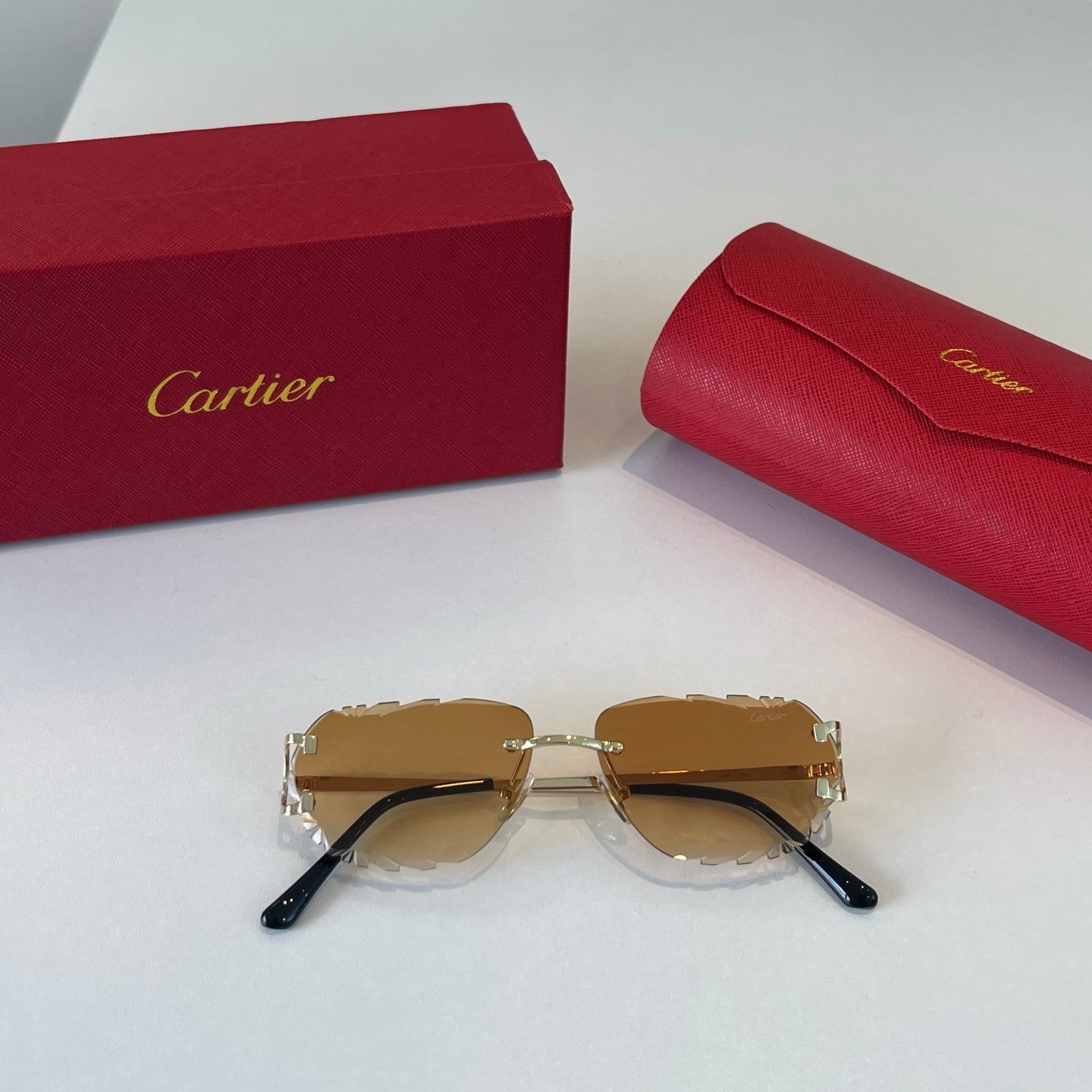 Cartier Lightweight Metal Rimless Brown Lens Sunglasses for Men & Wom - 487280 - detail image 4