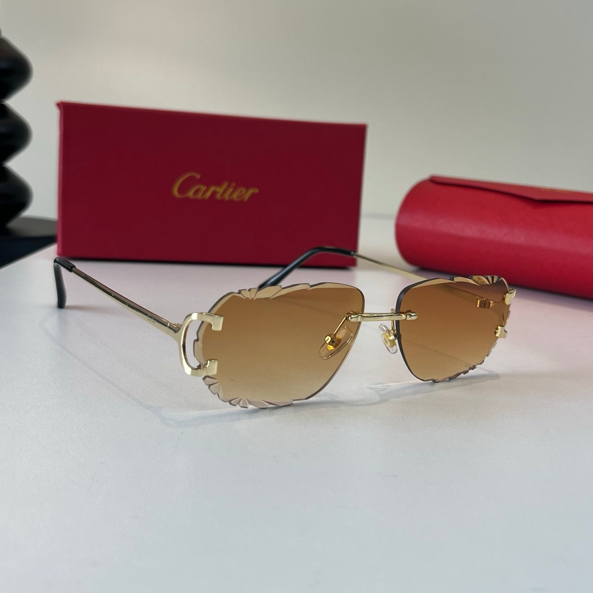 Cartier Lightweight Metal Rimless Brown Lens Sunglasses for Men & Wom - 465855