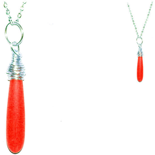 Artisan SILVER wire-wrapped Sea Glass 3D Drop bead pendant Orange | 18" chain necklace