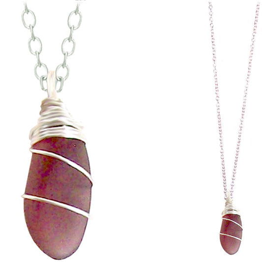 Artisan SILVER wire-wrapped Sea Glass pendant PURPLE | 18" chain necklace
