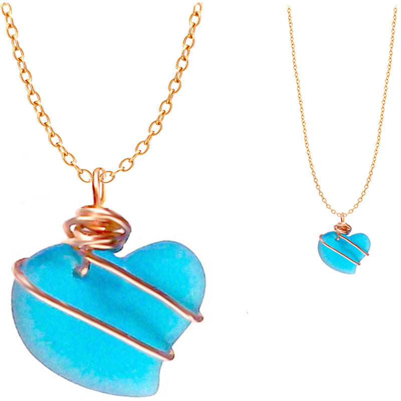 Artisan cultured SEA GLASS HEART necklace Gold non-tarnish 18mm wire-wrapped pendant & plated chain | U PICK