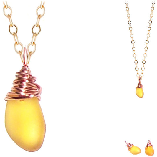 Artisan COPPER wire-wrapped Sea Glass pendant YELLOW | 18" chain necklace #3