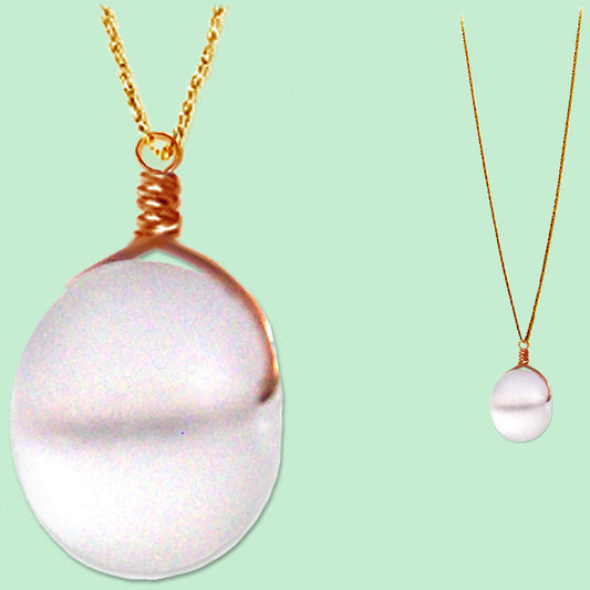 Artisan COPPER wire-wrapped Sea Glass focal bead pendant | WHITE ~14x10mm seaglass bead dangle | 18" chain necklace