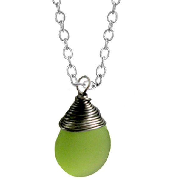 Artisan silver necklace cultured SEA GLASS sterling hand wire-wrapped pendant chain U PICK