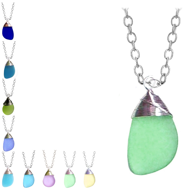 Artisan silver necklace cultured SEA GLASS sterling hand wire-wrapped pendant chain U PICK