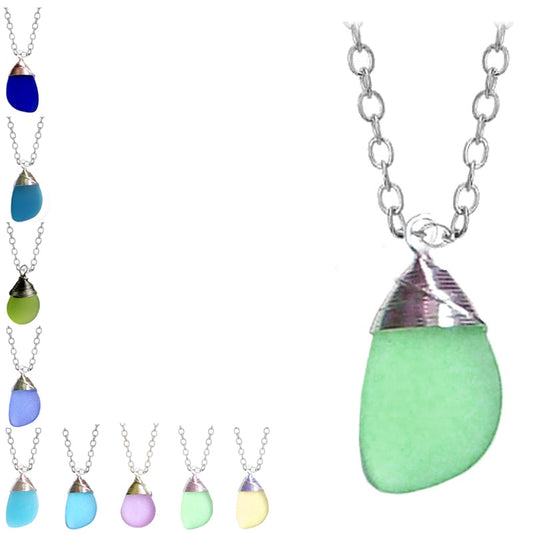 Artisan silver necklace cultured SEA GLASS sterling hand wire-wrapped pendant chain U PICK