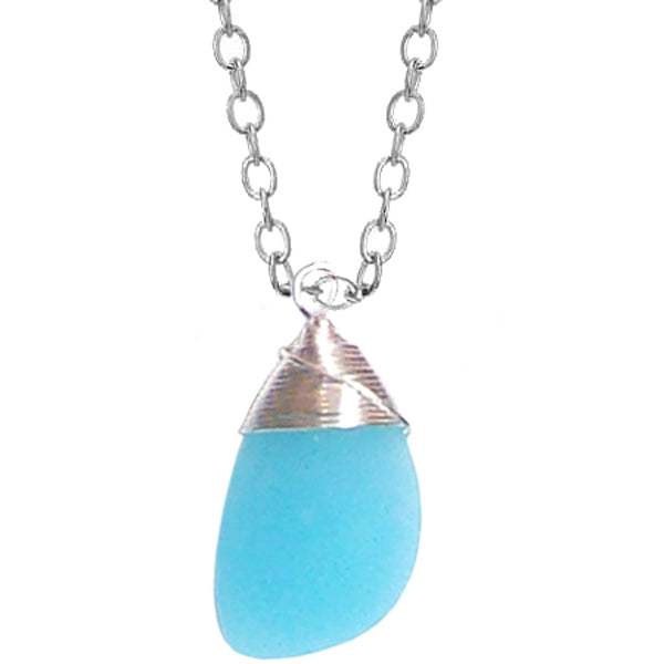 Artisan silver necklace cultured SEA GLASS sterling hand wire-wrapped pendant chain U PICK