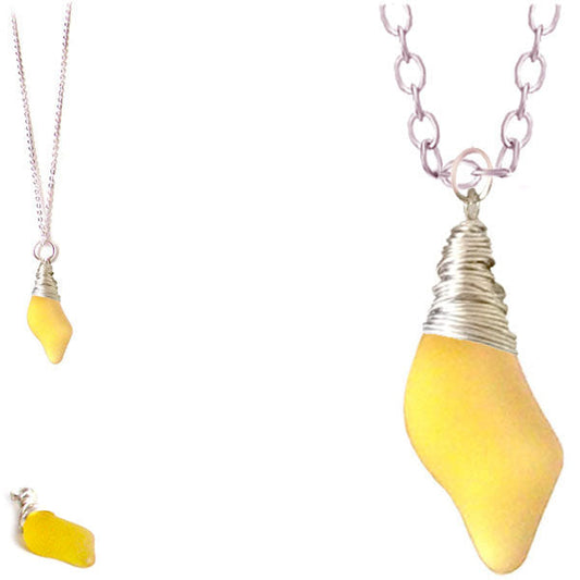 Artisan silver necklace cultured SEA GLASS non-tarnish hand wire-wrapped pendant chain U PICK