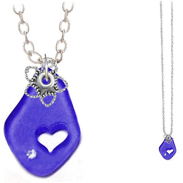 Artisan silver necklace cultured SEA GLASS 32x20mm freeform carved out heart pendant chain U PICK 1 or all 6