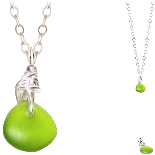 Artisan SILVER wire-wrapped Sea Glass pendant GREEN | 18" chain necklace #2