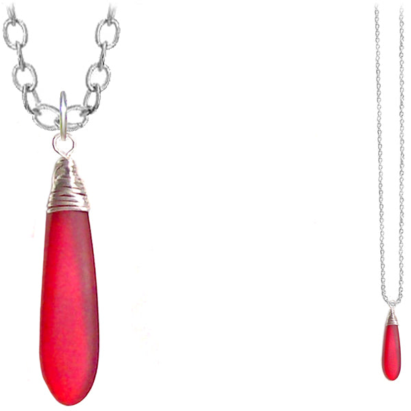 Artisan silver cultured SEA GLASS wire-wrapped sterling multi-colors Dagger 37x10mm U PICK pendant OR w/chain necklace