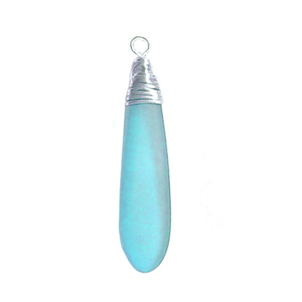 Artisan silver cultured SEA GLASS wire-wrapped sterling multi-colors Dagger 37x10mm U PICK pendant OR w/chain necklace