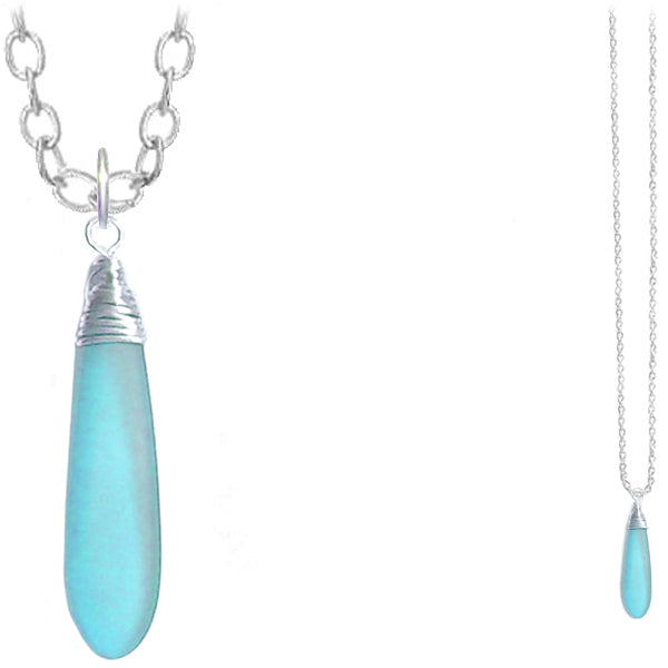Artisan silver cultured SEA GLASS wire-wrapped sterling multi-colors Dagger 37x10mm U PICK pendant OR w/chain necklace