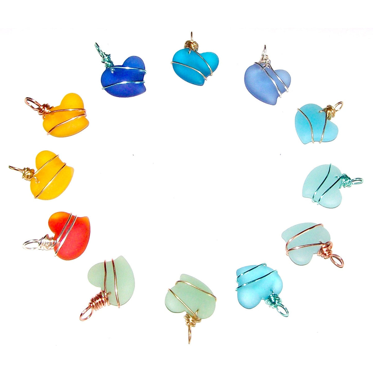 Artisan cultured SEA GLASS HEART necklace Sterling Silver 18mm wire-wrapped pendant & .925 chain | U PICK
