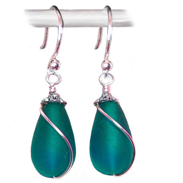 Artisan earrings sterling silver or 14kg-filled Sea Glass 18mm drop bead 25mm dangles - U PICK color